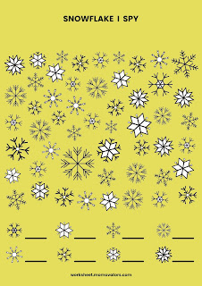 winter i spy printable worksheets, snowflake worksheets for kindergarten, snowflake themed I spy game, free printable snowflake @momovators