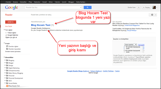 Google Reader Yeni Yazıyı Görüntüleme