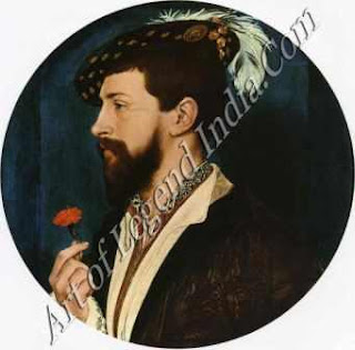 Simon George (1534-35) This portrait is unusual for Holbein because the sitter is shown in profile an appropriate view for the circular, medallic shape of the painting. It differs from the preparatory drawing in two main ways: in the drawing George has just started to grow a beard, while in the painting, is fully grown. And in the panning he holds a flower. 