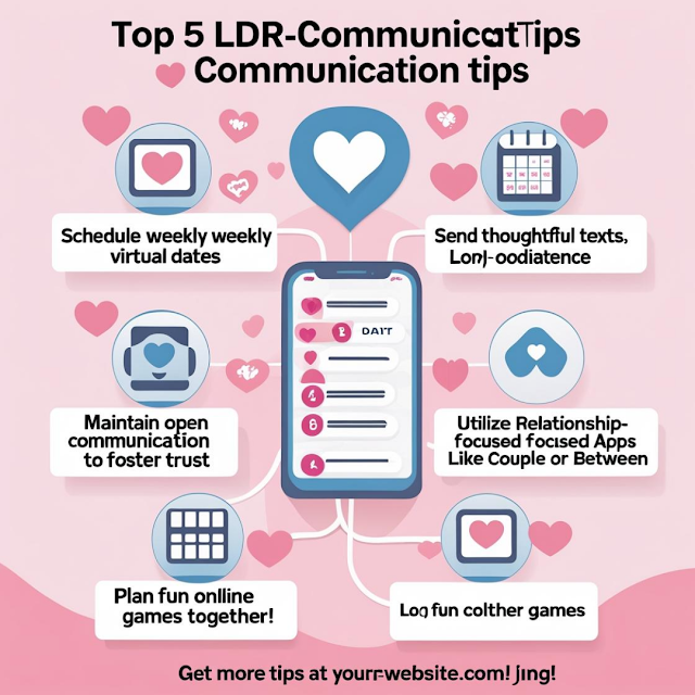 Infographic of long distance relationship communication tips.