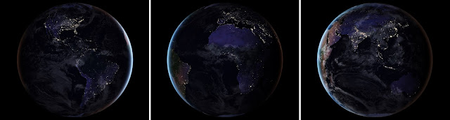 Imagens de satélite mostra o mundo durante á noite, com a iluminação das cidades