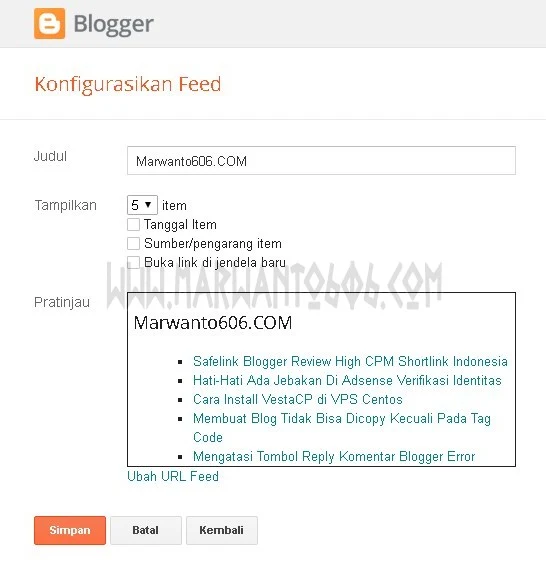 Menampilkan Feed List Dari Blog Lain