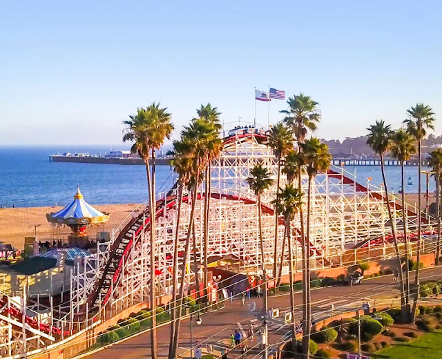 Santa Cruz Boardwalk - Giant Dipper Roller Coaster - Main Beach