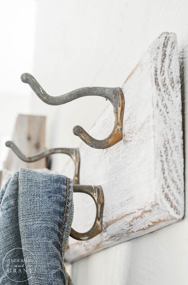 Perfectly aged hardware with lots of patina on this vintage coat rack.  ||  www.andersonandgrant.com