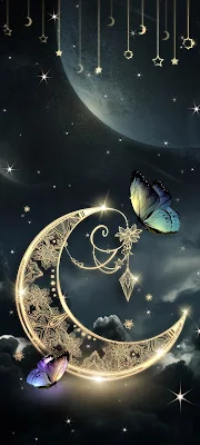 iPhone Wallpaper: butterfly, golden moon, night, fantasy