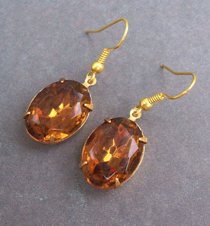 vintage glass jewel earrings topaz brown gold hollywood glam by Two Cheeky Monkeys on Etsy