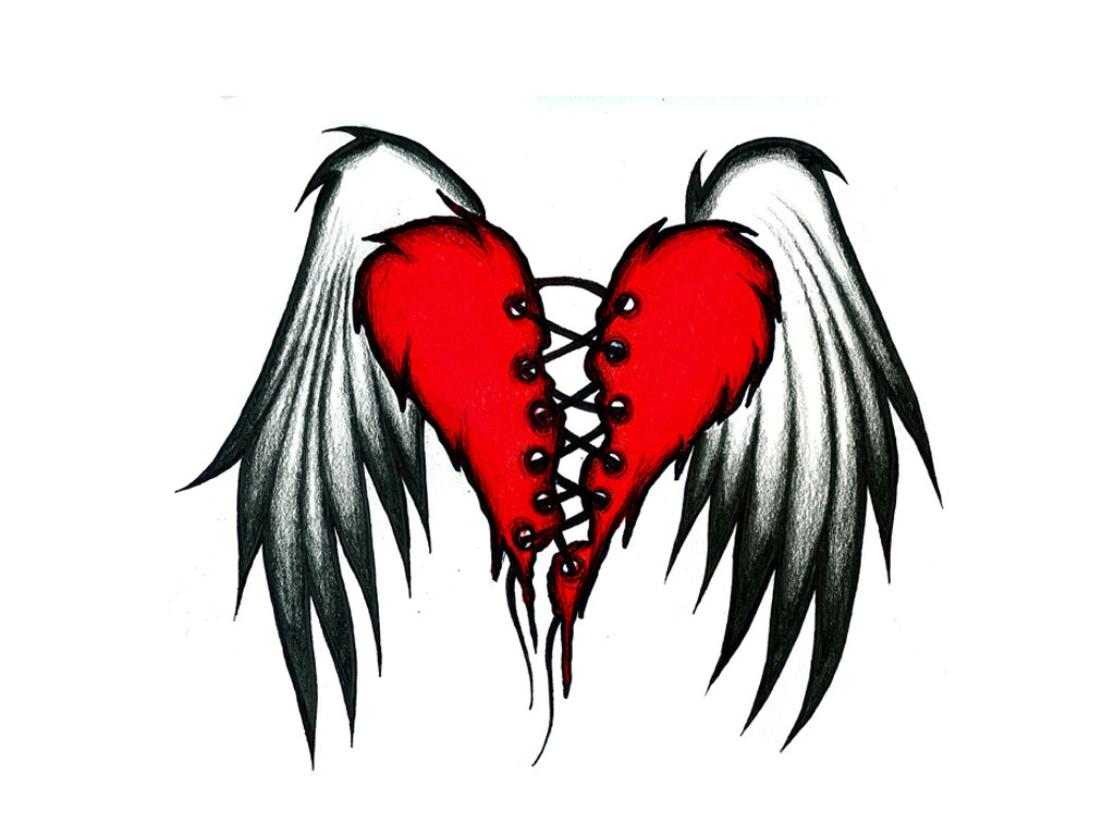 Broken Heart with Wings Tattoo Designs