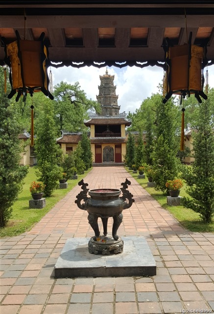 View of the joss sticks prayer urn, courtyard and entrance as seen from the shrine.