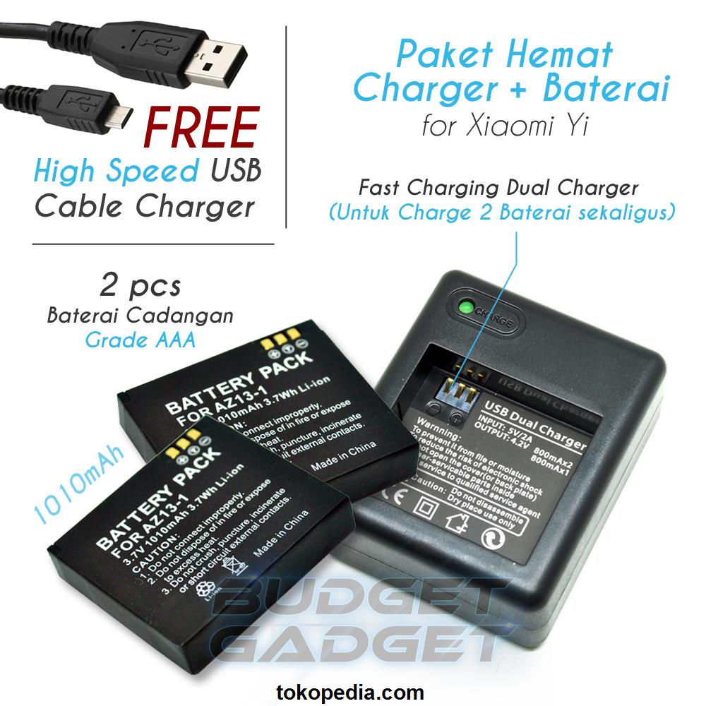 Paket 2pcs Battery/Baterai Xiaomi Yi + Dual Charge