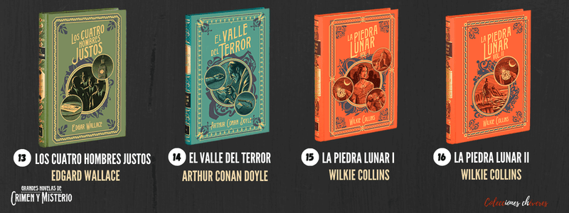 coleccion grandes novelas de crimen y misterio, los cuatro hombres justos, el valle del terror, la piedra lunar