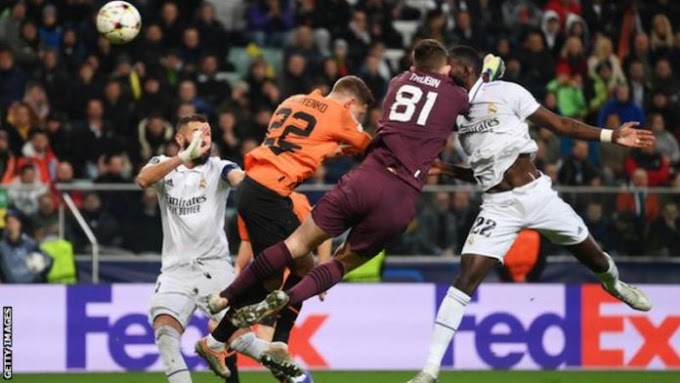 CL: Late Rudiger header rescues draw for Real Madrid against Shakhtar