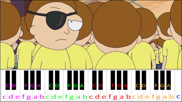 Evil Morty Theme (Rick and Morty) Damaged Coda - Blonde Redhead Hard Version Piano / Keyboard Easy Letter Notes for Beginners