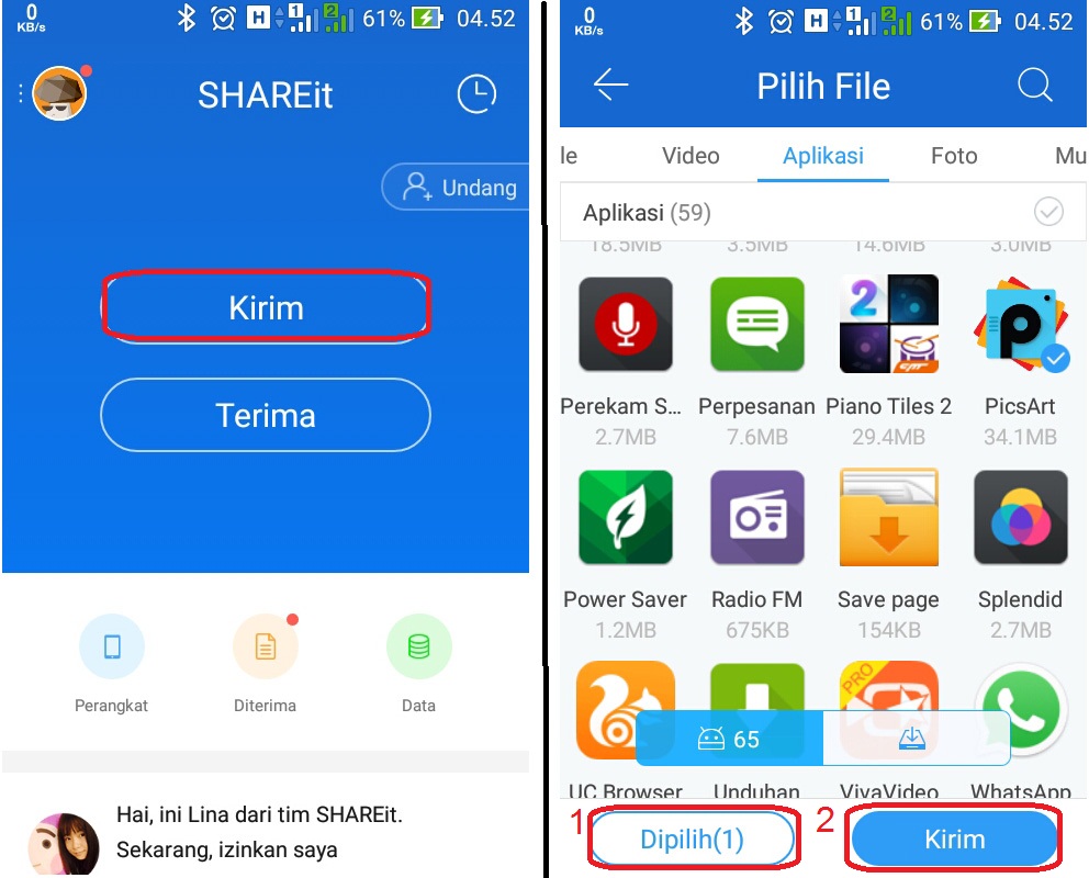 Mengirim Aplikasi Android melalui SHARE it