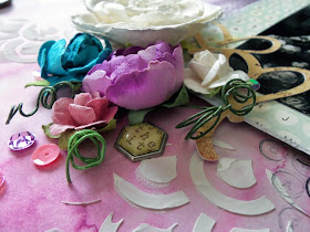 A Vintage Wedding by Alice Scraps Wonderland | Hexagon-shaped brads are a cute addition to the flower clusters.