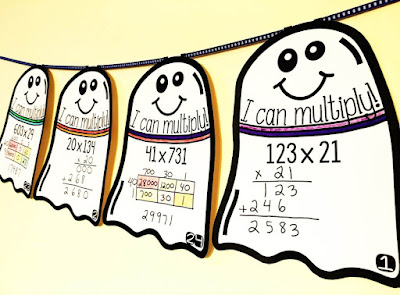 Multiplication Math Pennant Activity for Halloween (3x2 digit)