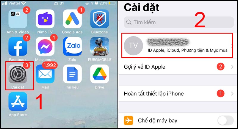 Chọn cài đặt