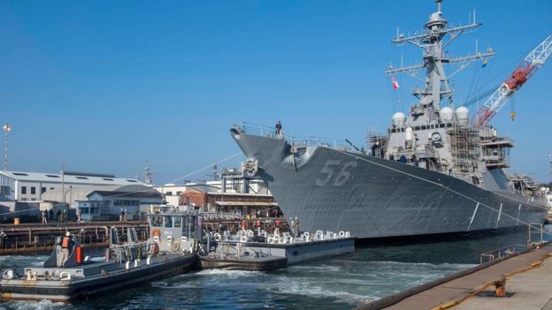 The USS John S McCain prepares to leave Yokosuka in Japan in 2018