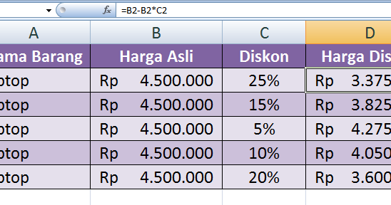 mampaixyz Cara  Menghitung  Harga  Diskon dengan Microsoft Excel