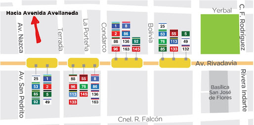 Paradas y centro de transbordo del Metrobus cerca de la Avenida Avellaneda