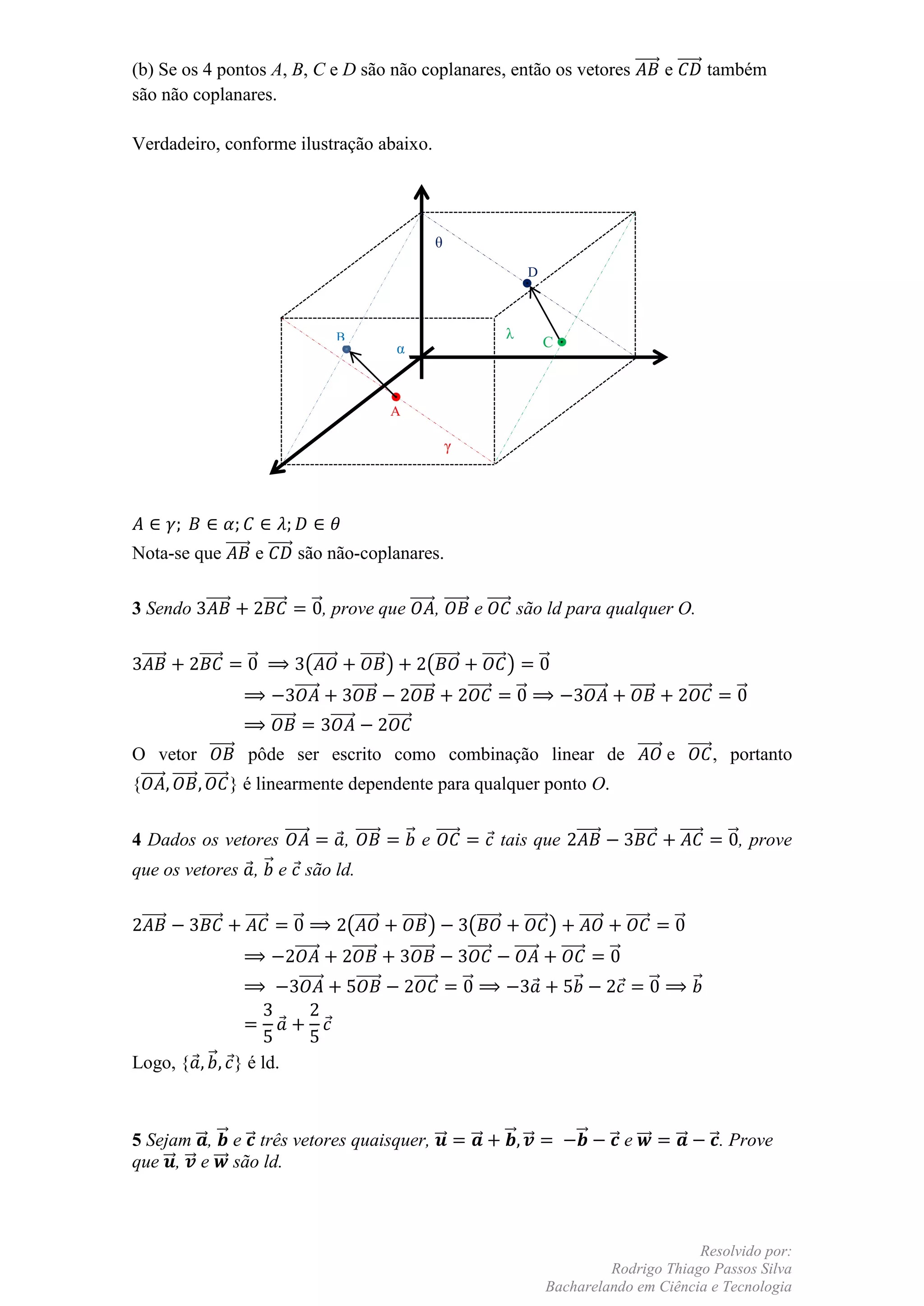 Geometria Analítica Exercícios resolvidos