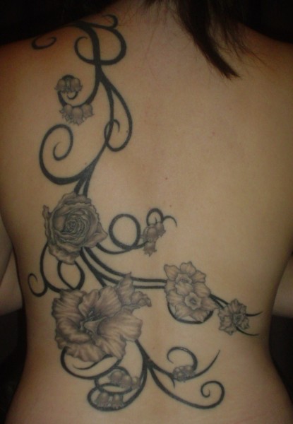 black and white flower tattoos. lack and white flower tattoos