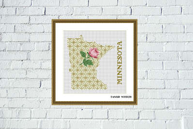 Minnesota map cross stitch pattern floral ornament embroidery - Tango Stitch