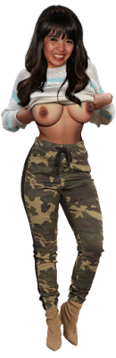 Girl in camo pants flashes tits PNG clipart