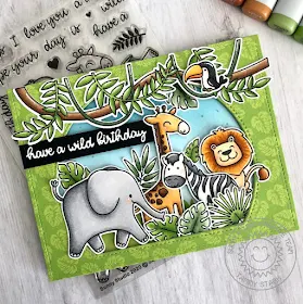 Sunny Studio Stamps: Tropical Scenes Savanna Safari Stitched Semi-Circle Dies Fabulous Flamingos Birthday Card by Tammy Stark