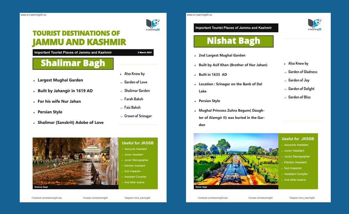 Important Tourist Destinations Of Jammu And Kashmir For Jkssb And Various Other Competitive Exams Pdf