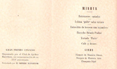 Menú del banquete de clausura del Torneo Internacional de Ajedrez Barcelona 1946