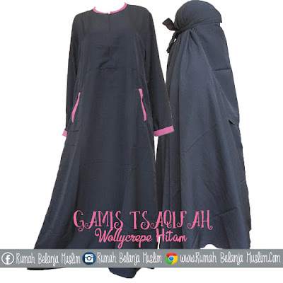 Gamis Tsaqifah Wollycrepe Hitam