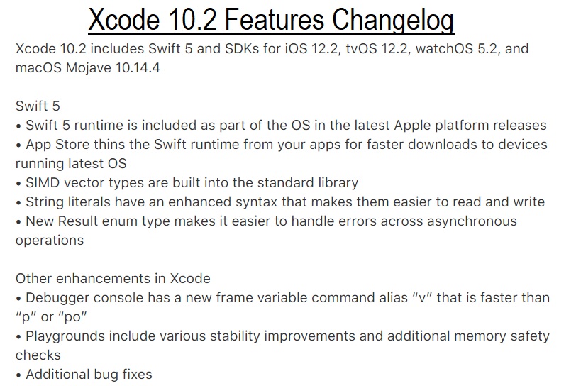 Xcode 10.2 Features Changelog