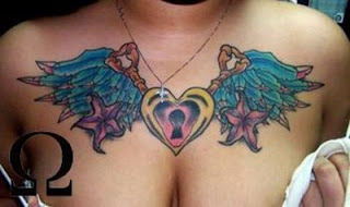 Angel Wing with Heart Tattoo Designs