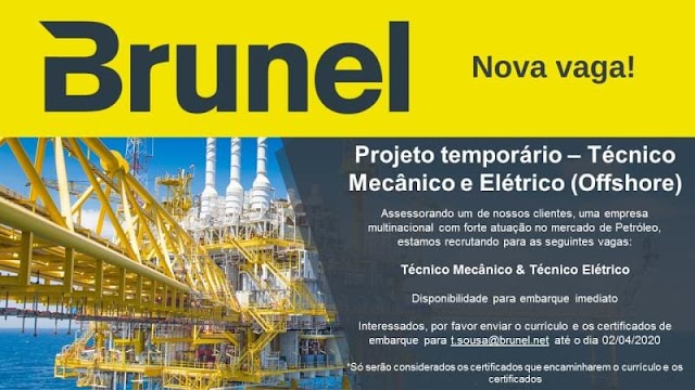 Técnico Mecânico, Técnico Elétrico Offshore, Gerente de Projetos