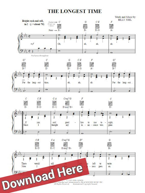 billy joel, the longest time, sheet music, chords, piano notes, keyboard, guitar, saxophone, cello, violin, tutorial, lesson, akkorden, klavier noten