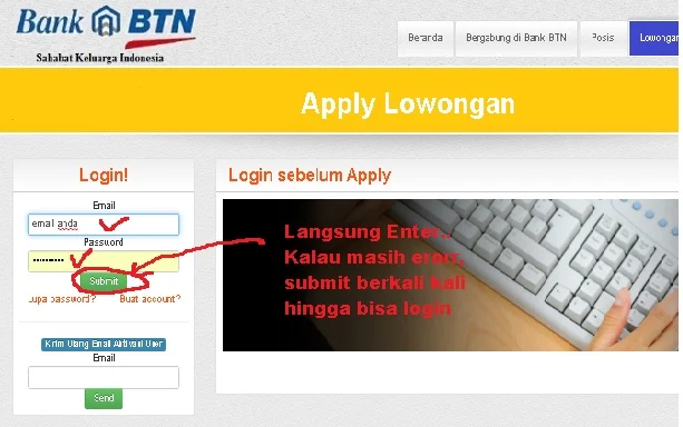 Log in pada website Bank BTN