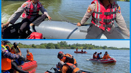 Polres Lamongan Bersama Tim SAR Gabungan Berhasil Evakuasi 3 Korban Perahu Tenggelam Di Bengawan Solo