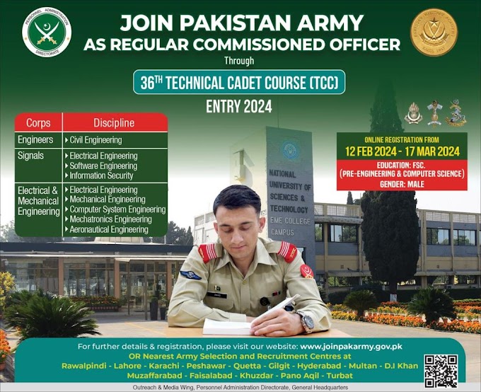 Pak Army 36th Technical Cadet Course TCC 2024 Online Apply