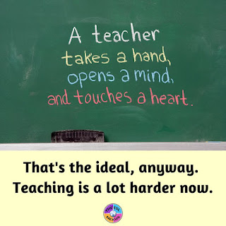 Quotation about teaching on blackboard with author's text about teaching being harder nowadays underneath.