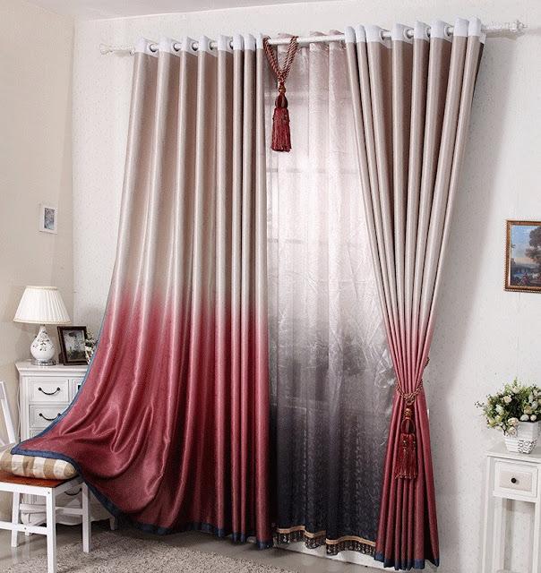 Modern curtain designs in red peach tone with tussles