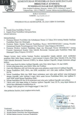 GAMBAR surat edaran pengisian rapor di dapodik