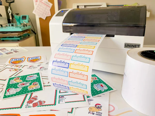 stickers, sticker printer, print and cut sticker machine, uninet icolor, icolor 250