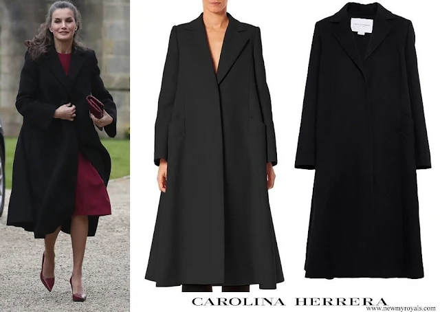 Queen Letizia wore Carolina Herrera Black Wool and Cashmere blend Coat