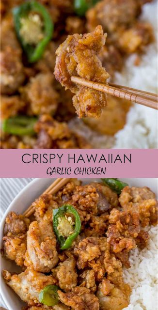 Crispy Hawaiian Garlic Chicken made with a soy garlic sauce and fried jalapeño rings. This is a spicy version of your favorite island takeout!