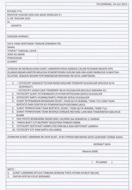 Contoh Surat Lamaran Kerja Untuk Cpns