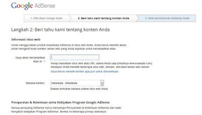 Langkah Kedua Mengisi Informasi Situs Web