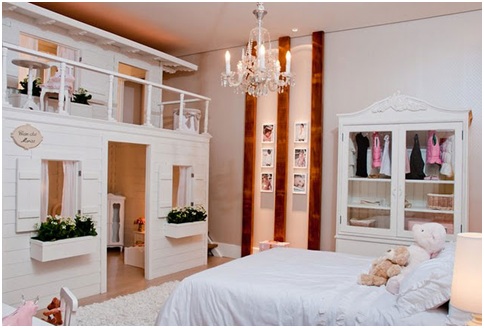 Provencal style bedroom with little house for girls. European Style