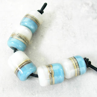 denim blue pearl white lampwork glass beads