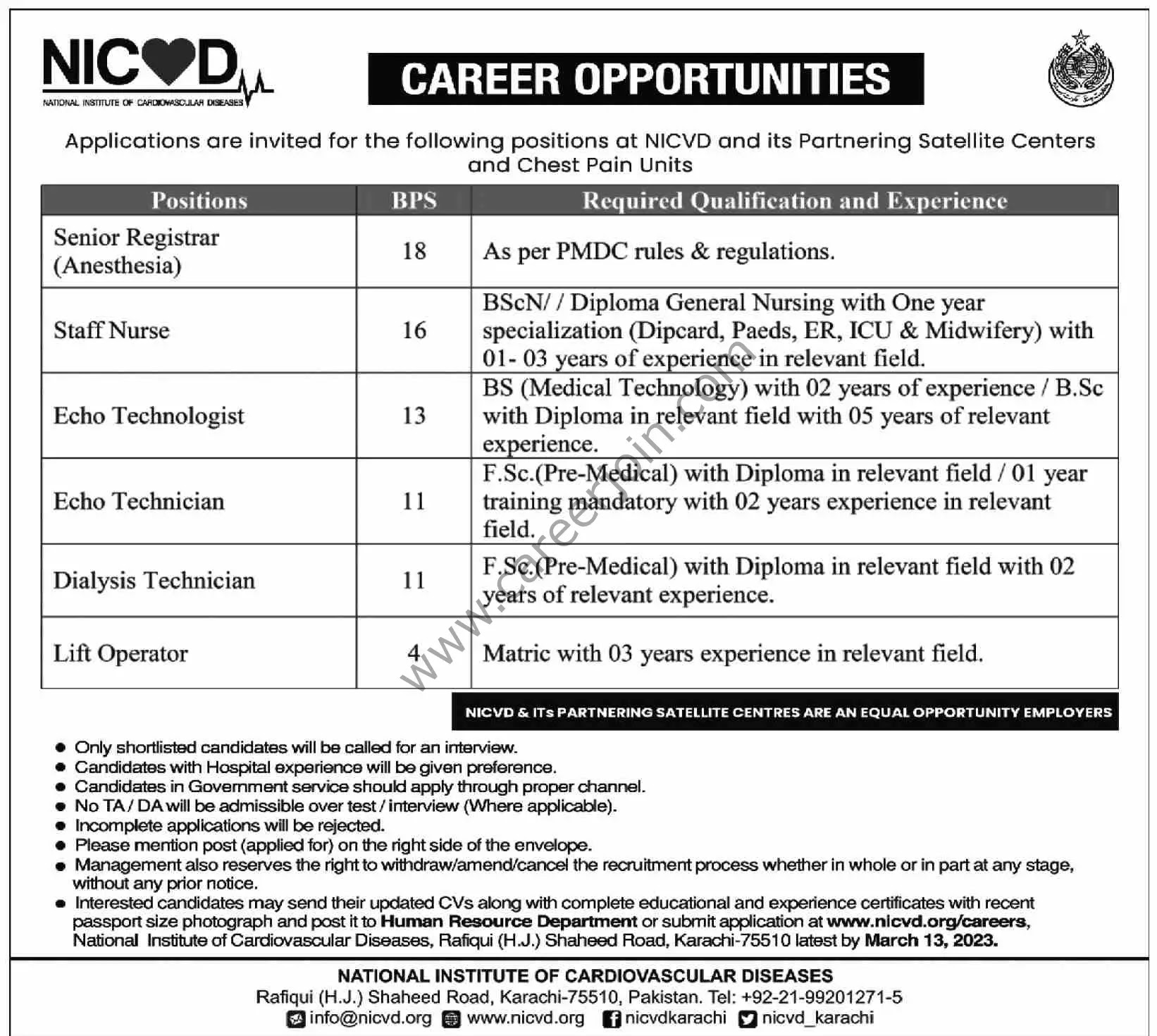 National Institute of Cardiovascular Diseases NICVD Jobs 2023 - Latest Advertisement