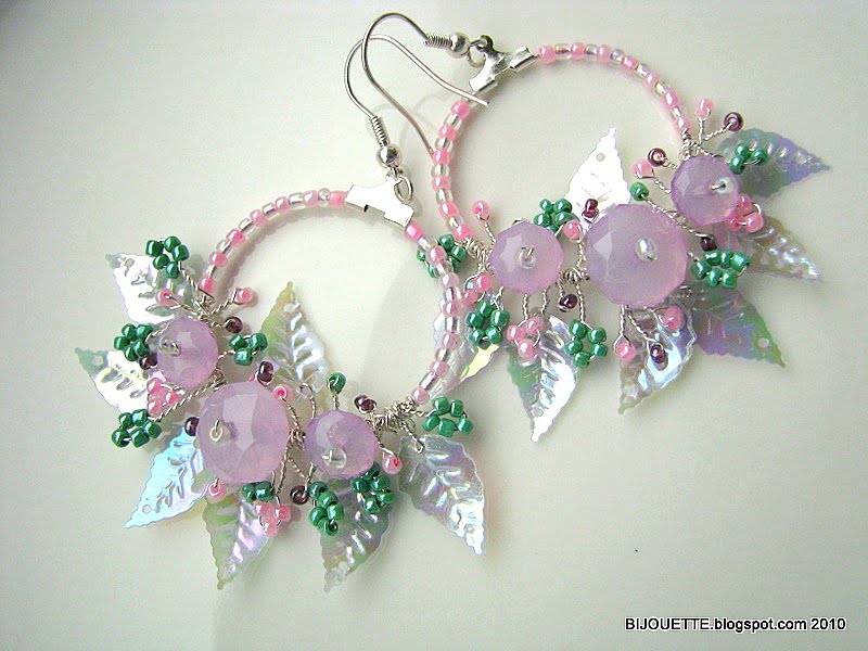  handmade spring wire pink green purple earrings